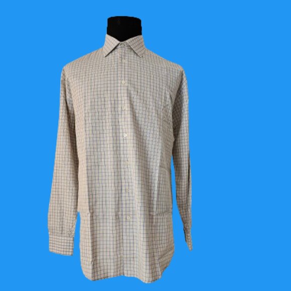 MOHAN CUSTOM TAILORS INC MEN LONG SLEEVE Plaid DRESS SHIRT - SIZE 17.5 - Picture 3 of 6